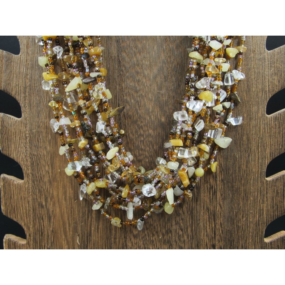 18" Gold Colorful Beaded Various Stone Chips Costume Necklace Vintage